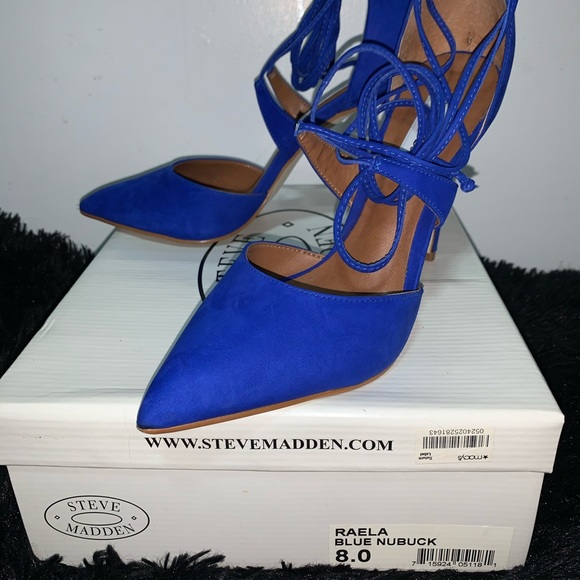 Raela Blue Leather Pointed Lace-Up Heels - Picture 4 of 5